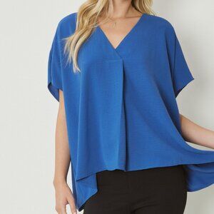 Entro NEW Cobalt Blue V Neck High Low Short Sleeve Boho Loose Blouse S M L